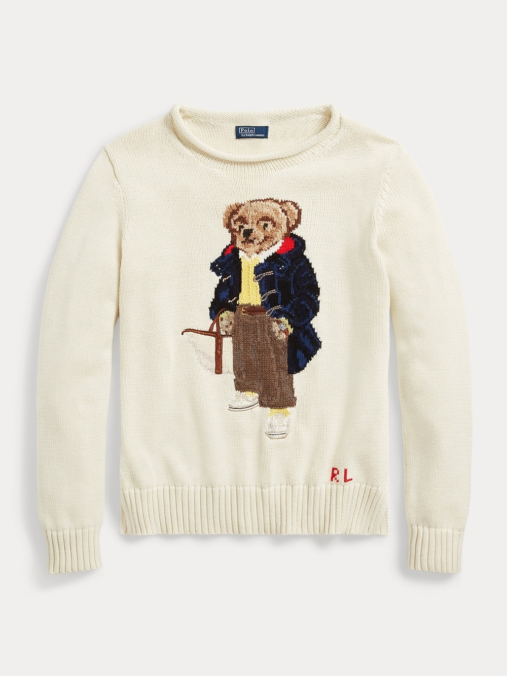 Ralph Lauren Cream Crewneck Sweater with Polo Bear Motif